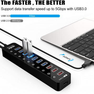 Rozgałęźnik HUB 11x USB + 4 porty Fast Charge 2.4A Atolla