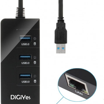 Hub 3-portowy koncentrator DiGiYes USB 3.0 z konwerterem RJ45 Gigabit