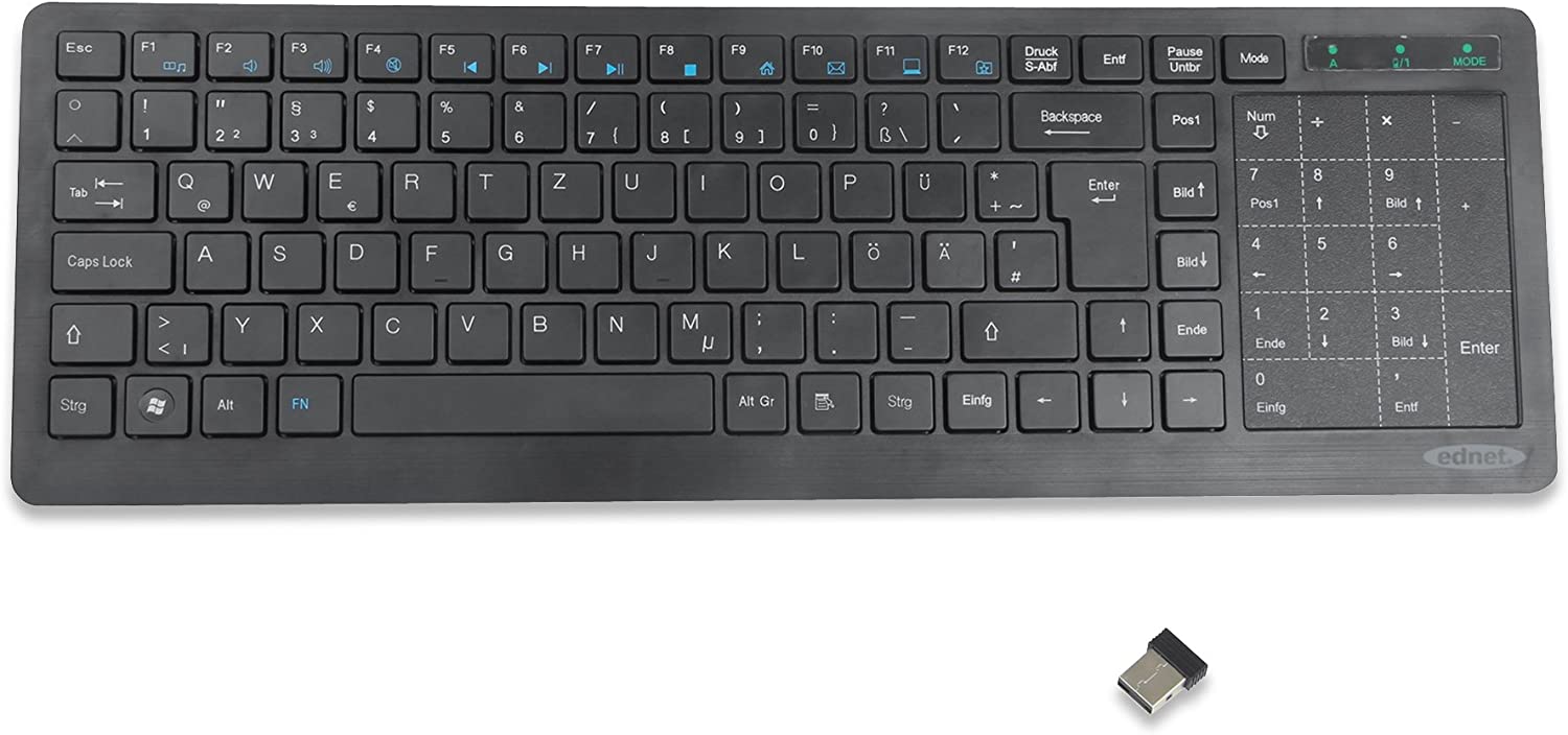 Klawiatura bezprzewodowa Ednet 86266 czarna z touchpadem QWERTZ