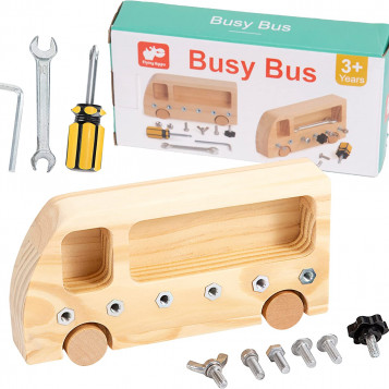 Edukacyjna drewniana zabawka Busy Bus Flying Hippo