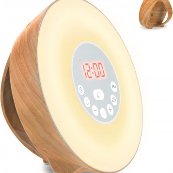 Budzik świetlny drewno 7 kolorów lampka nocna COULAX