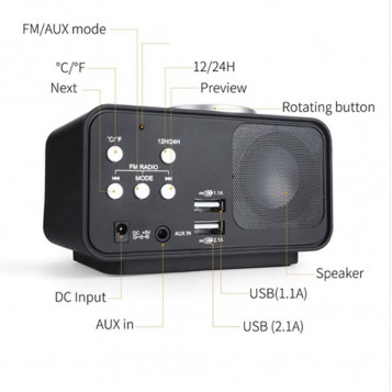 Wielofunkcyjny budzik z radiem FM LCD USB K1