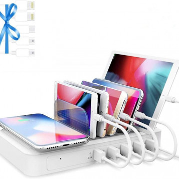 Szybka stacja ładująca dla wielu urządzeń 5 portów USB Qi Apple AirPods iPad
