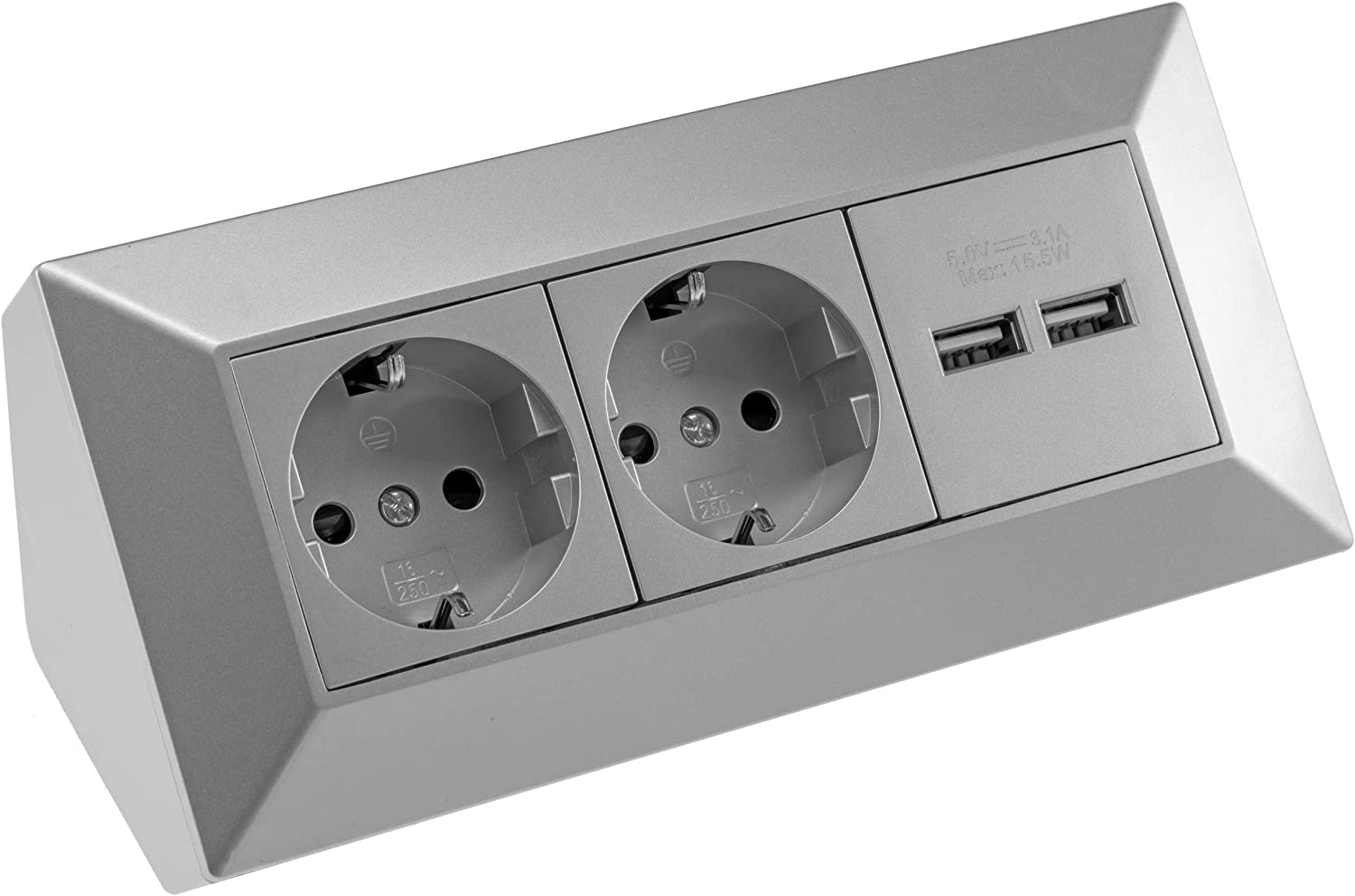 Blok gniazd ChiliTec 2 gniazda, 2xUSB 230V srebrny