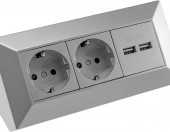 Blok gniazd ChiliTec 2 gniazda, 2xUSB 230V srebrny – zdjęcie 1