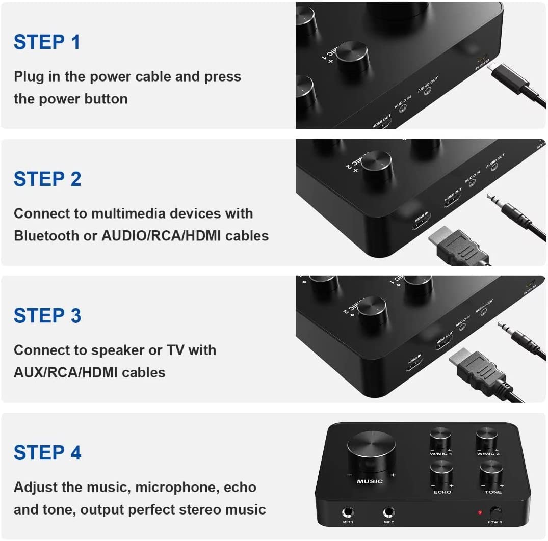 Profesjonalny przenośny mikser audio karaoke UHF, HDMI i AUX In/Out