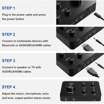 Profesjonalny przenośny mikser audio karaoke UHF, HDMI i AUX In/Out