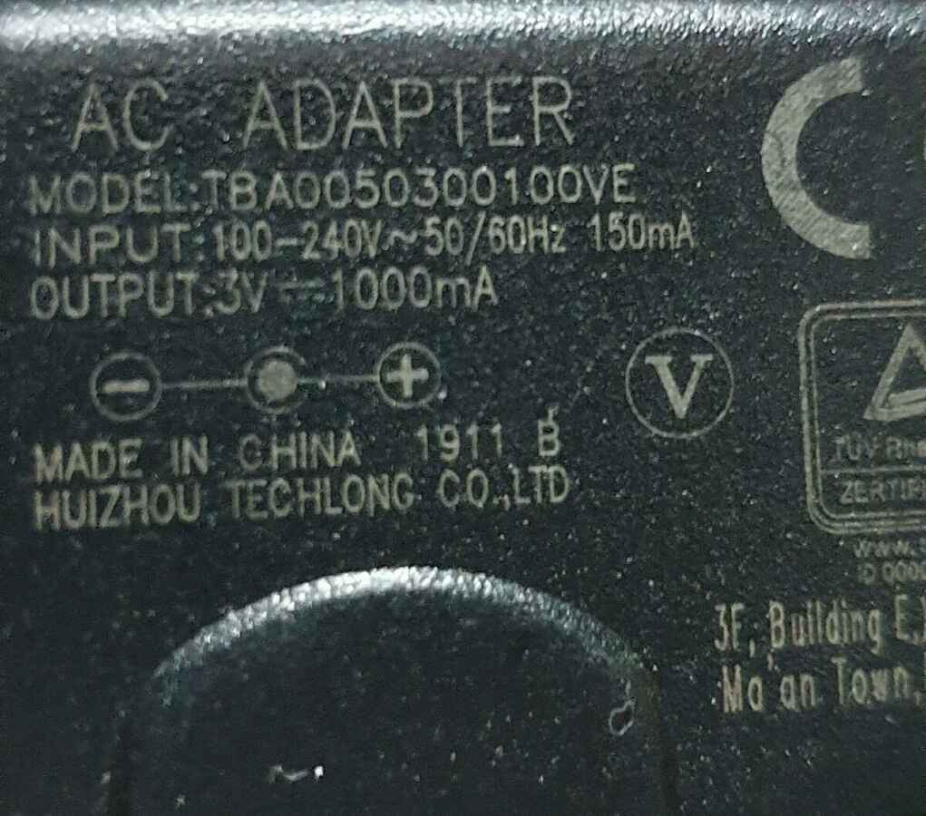 Ładowarka sieciowa TBA0050300100VE 3V 1000mA