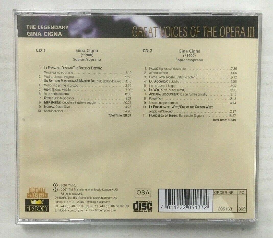Płyta kompaktowa Gina Cigna Great Voices of the Opera III CD