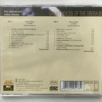 Płyta kompaktowa Gina Cigna Great Voices of the Opera III CD