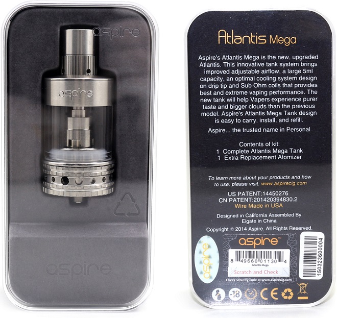 Atomizer clearomizer aspire Atlantis Mega 5ml stalowy