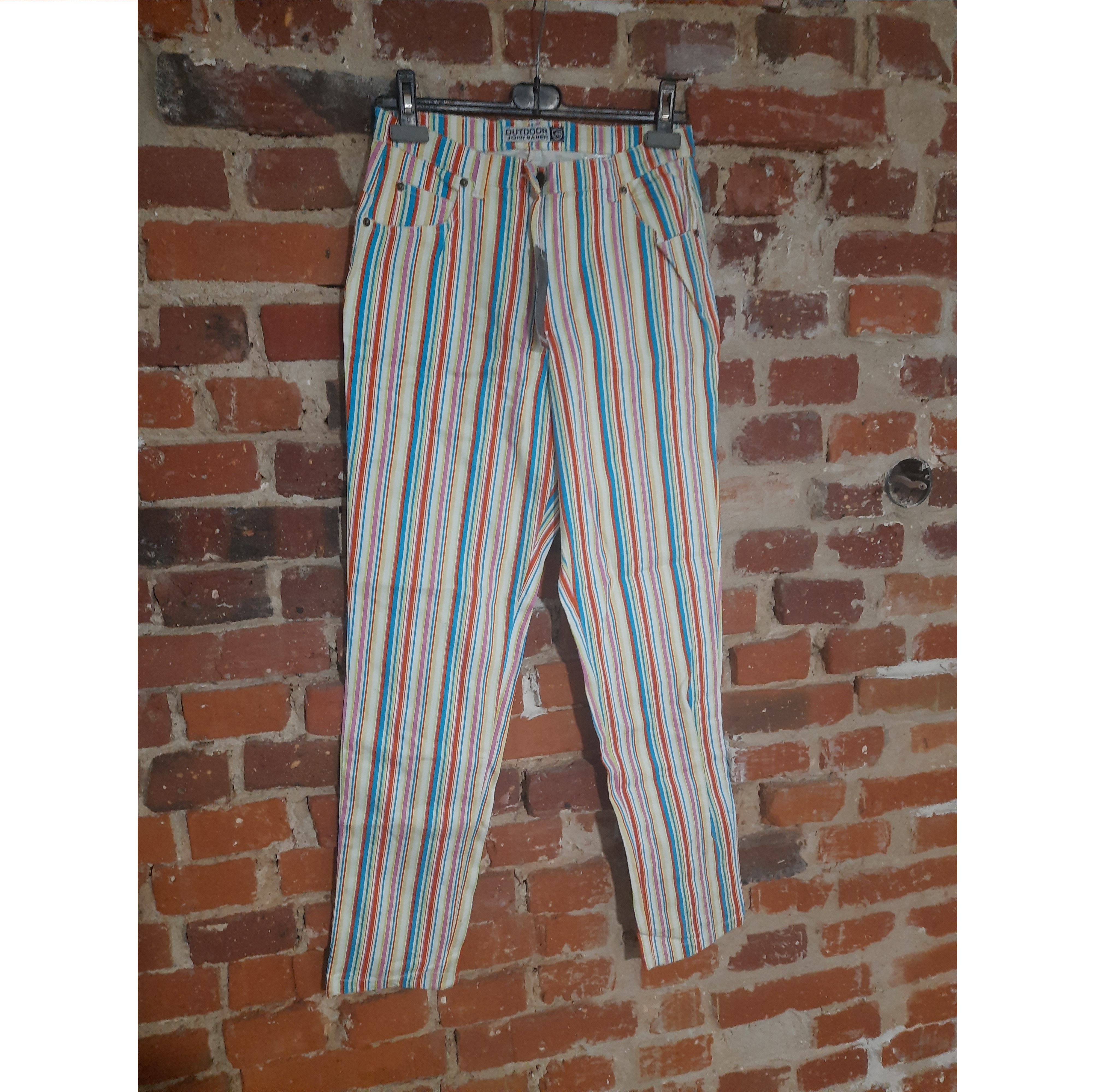 Spodnie damskie jeansowe w kolorowe paski Outdoor John Baner