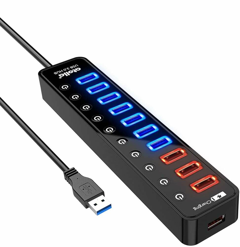 Rozgałęźnik HUB 11x USB + 4 porty Fast Charge 2.4A Atolla