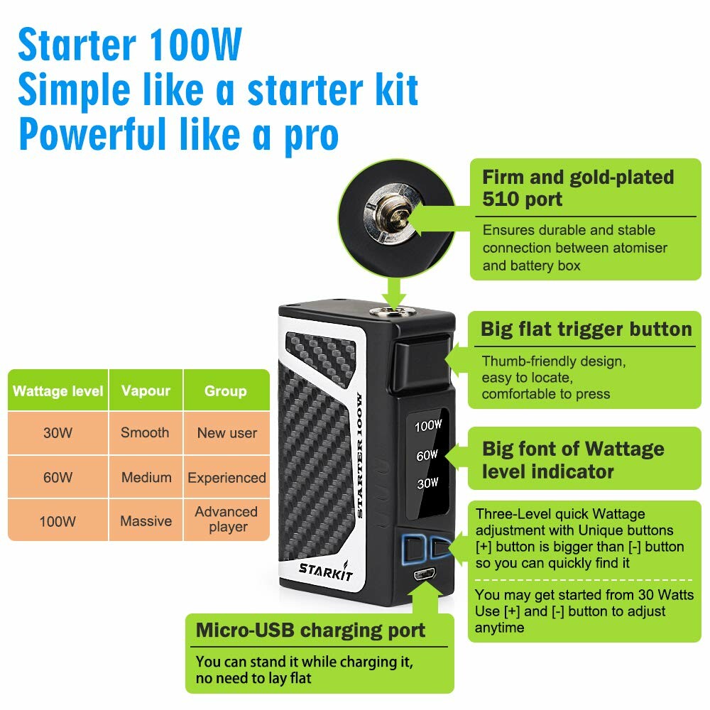STARKIT Starter 100W 2200mAh Vape srebrny