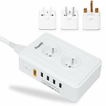 Podróżna listwa przeciwprzepięciowa Powerjc TDU45A001USB USB2,4A 2500W