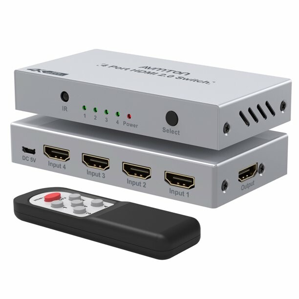 Przełącznik HDMI 4 port AVMTON 4K 60Hz HDCP2.2 Ultra 3D Fire Stick