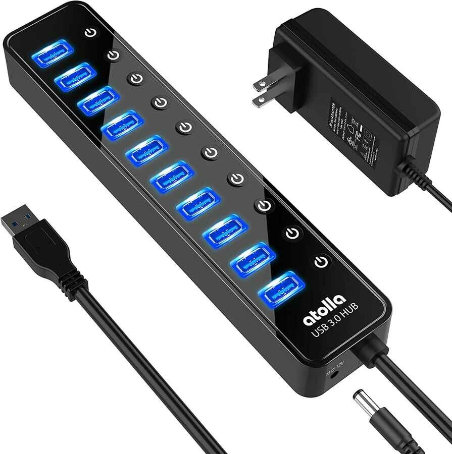 Zasilany koncentrator rozdzielacz HUB 10x USB 3.0 atolla 12V 2,5A