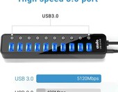 Zasilany koncentrator rozdzielacz HUB 10x USB 3.0 atolla 12V 2,5A – zdjęcie 4