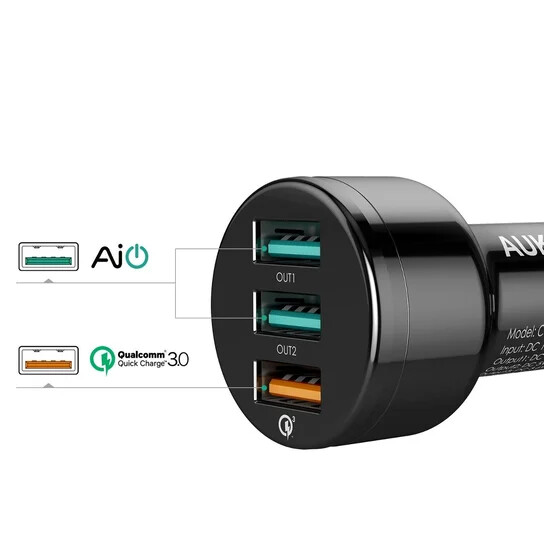 Ładowarka samochodowa 3-porty USB 5V 3.1A Aukey