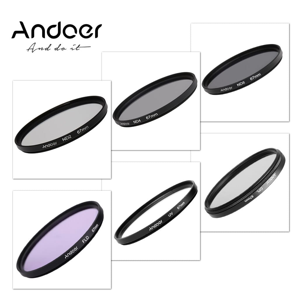 Filtry Andoer 67mm ND2/4/8/CPL/UV/FLD Nikon Canon Sony