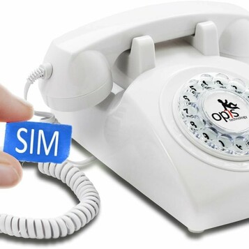 Opis 60s Mobile – telefon retro z kartą SIM, obrotowa tarcza, biały