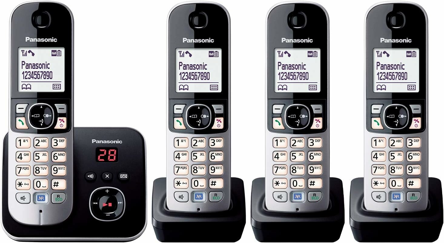 Panasonic KX-TG6824GA – telefon bezprzewodowy DECT, 4 słuchawki, sekretarka