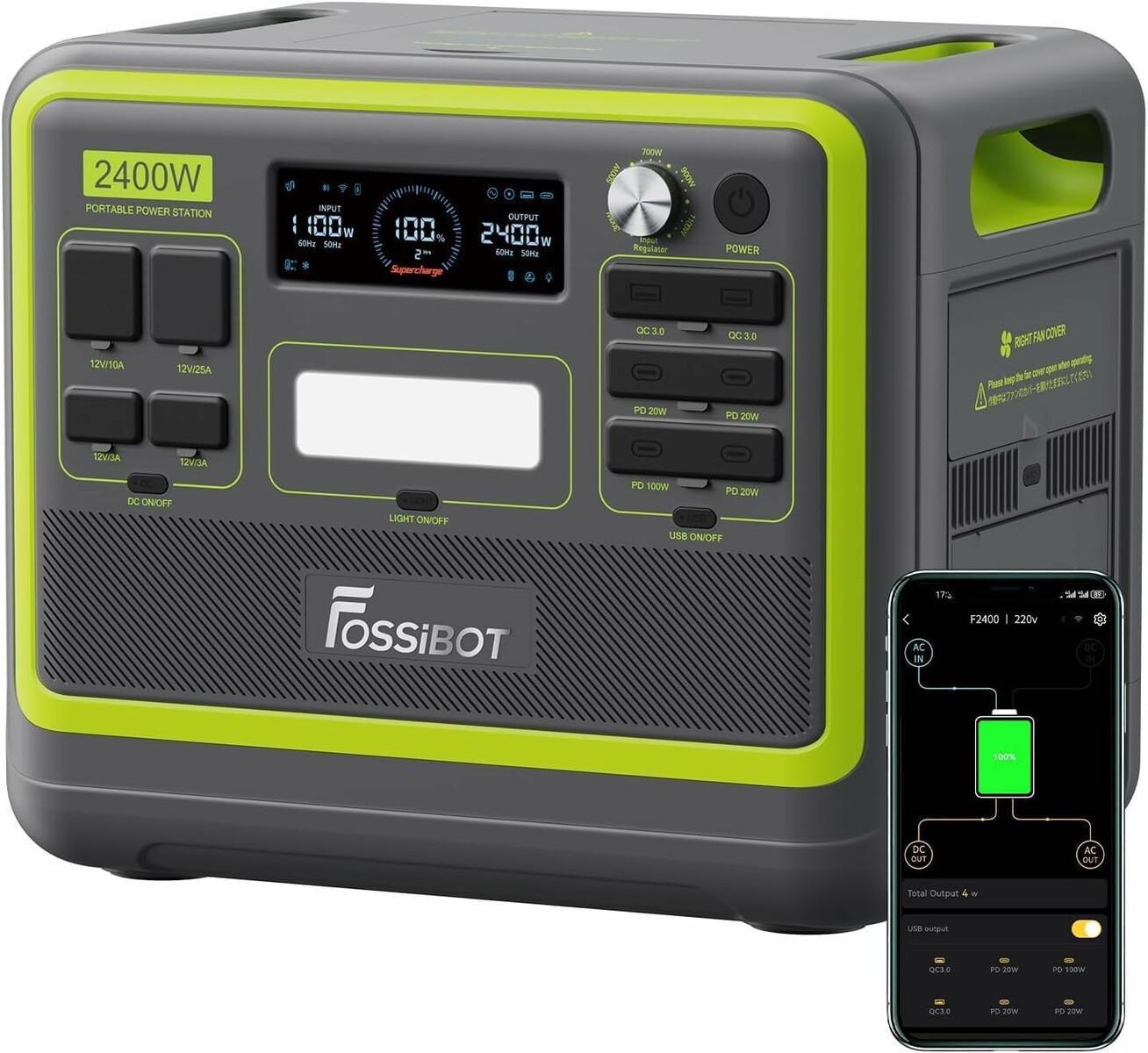FOSSiBOT F2400 2048 Wh / 2400 W – przenośna stacja zasilania LiFePO4