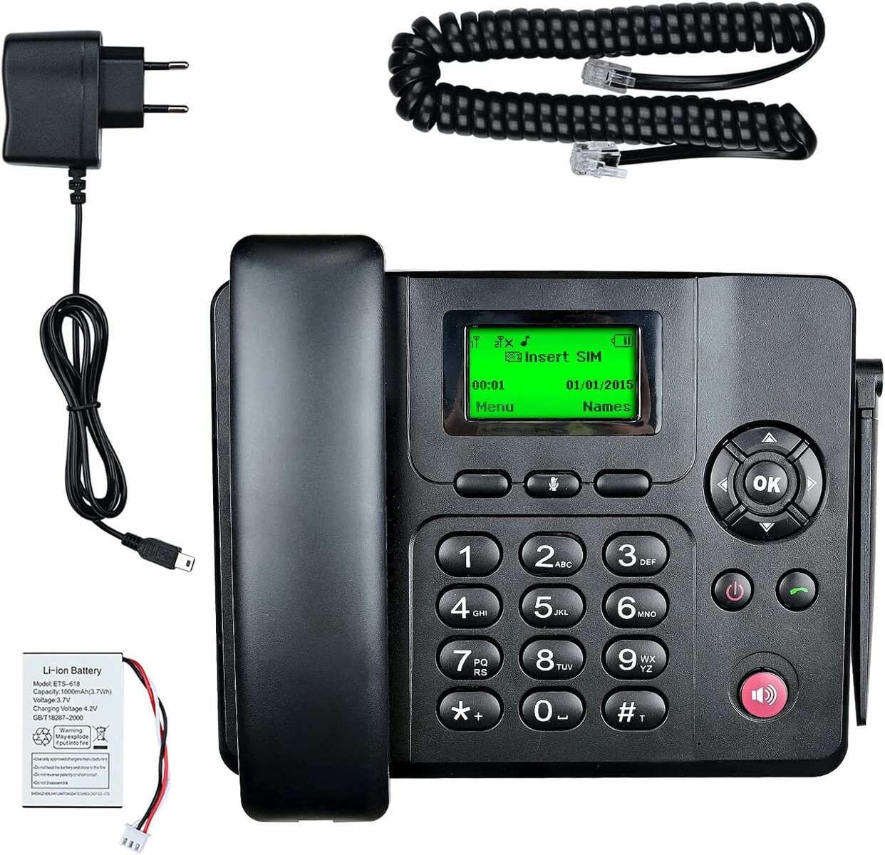 Lychee Bezprzewodowy Telefon Stacjonarny GSM Dual-SIM z radiem FM