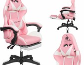 Krüger&Matz GX-150 Fotel gamingowy z masażem - różowy, ekoskóra – zdjęcie 1