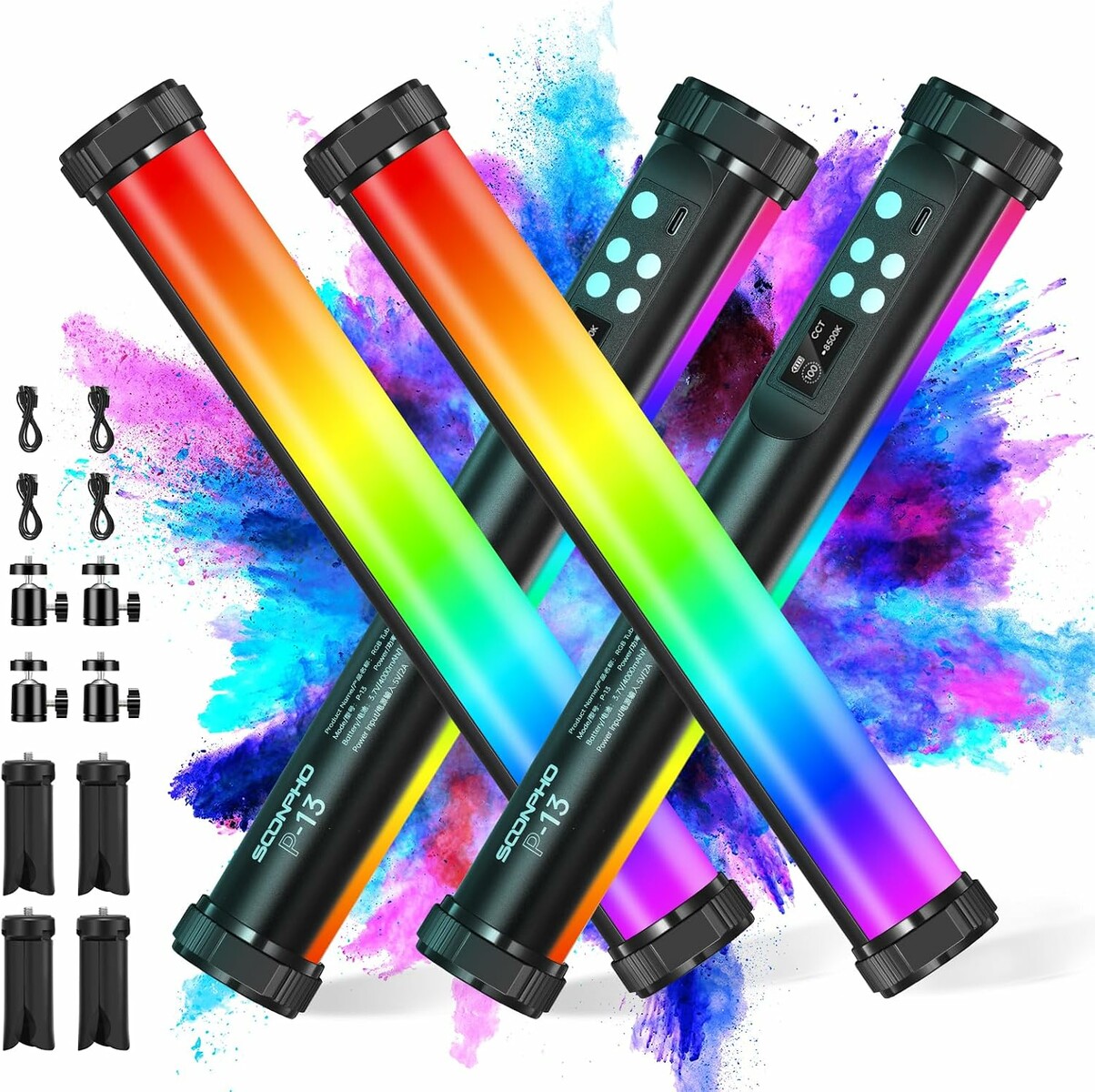 Soonpho Zestaw 4x RGB LED Light Stick ze statywami - oświetlenie wideo
