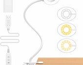 iZELL Lampka LED do czytania z klipsem, ściemniana, USB - biała – zdjęcie 1