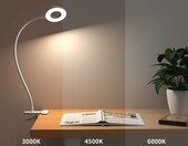 iZELL Lampka LED do czytania z klipsem, ściemniana, USB - biała – zdjęcie 2