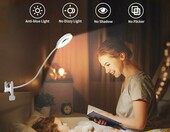 iZELL Lampka LED do czytania z klipsem, ściemniana, USB - biała – zdjęcie 4