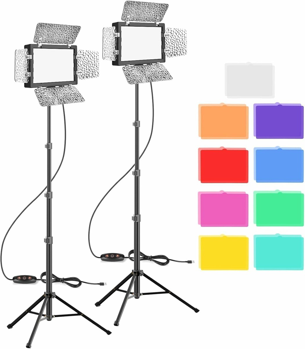 EMART Zestaw 2 lamp wideo LED z barndoor i filtrami - oświetlenie studyjne