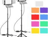 EMART Zestaw 2 lamp wideo LED z barndoor i filtrami - oświetlenie studyjne – zdjęcie 1