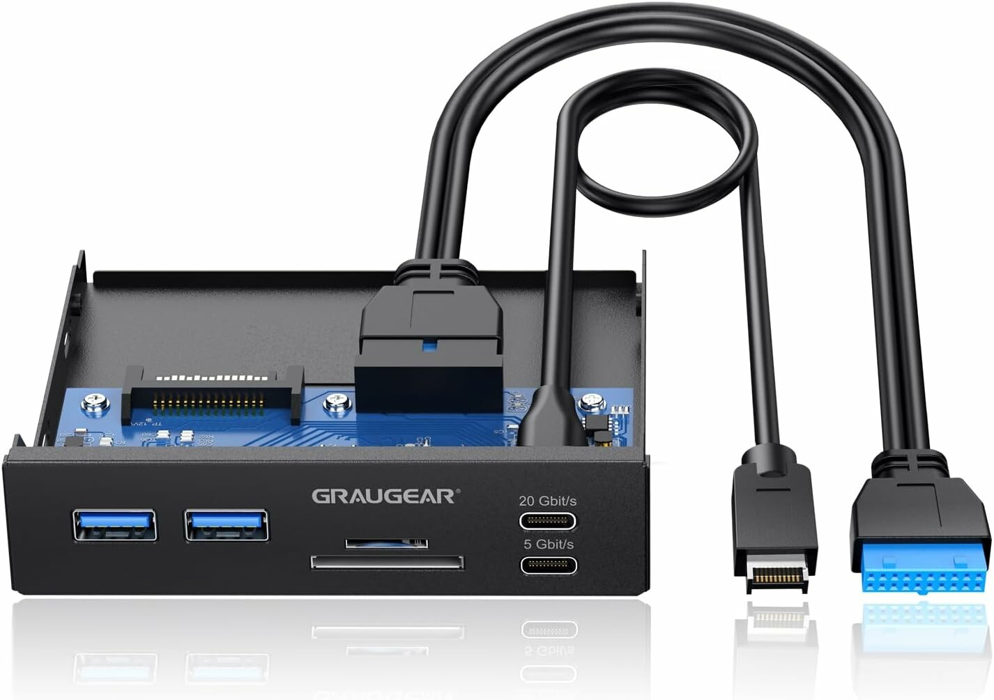 GRAUGEAR metalowy panel przedni 3,5 cala USB-C 20Gb/s z czytnikiem SD