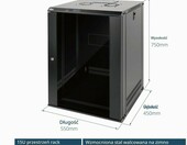 Tecmojo Szafa sieciowa naścienna 19" 15U 450 mm, czarna – zdjęcie 2