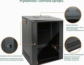 Tecmojo Szafa sieciowa naścienna 19" 15U 450 mm, czarna – zdjęcie 3