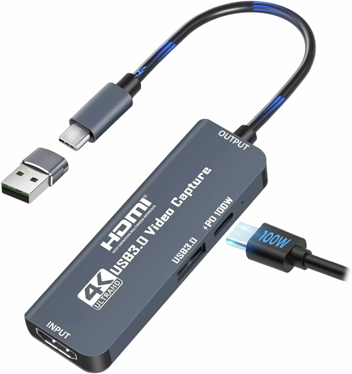 Karta przechwytywania wideo Zecamin HDMI do USB-C/A, 4K wejście, PD 100W
