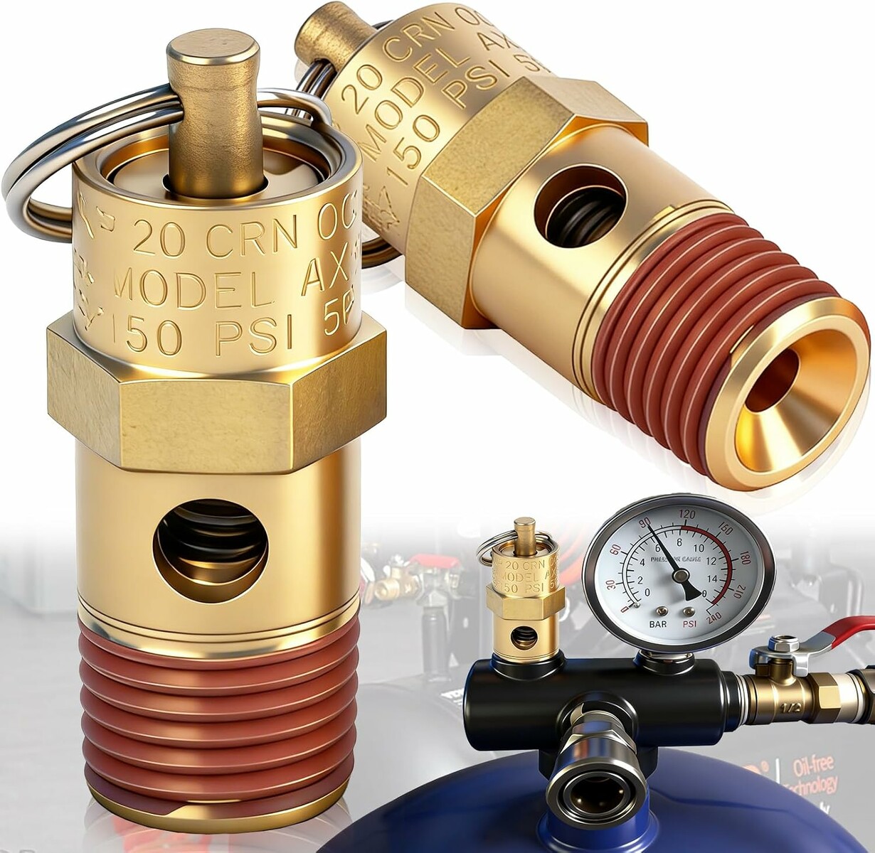 Xinlon Mosiężny zawór bezpieczeństwa 1/4 cala 150 psi do sprężarki
