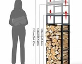 VOUNOT Stojak na drewno kominkowe, regulowany, z półką, czarny – zdjęcie 3