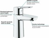 Grohe BauEdge Bateria umywalkowa - chrom, funkcja EcoJoy – zdjęcie 4
