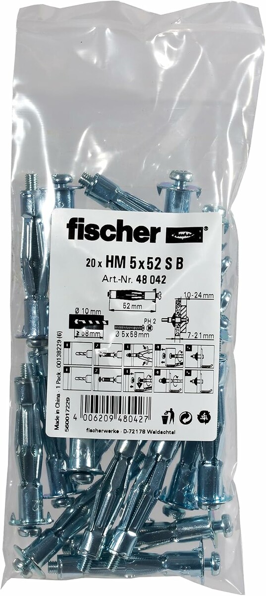 fischer Zaślepka wnęki metalowa HM 5x52 S - 20 szt., płyty budowlane