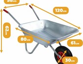 BEGRIS Taczka ogrodowa ocynkowana 120 l - koło pneumatyczne, budowlana – zdjęcie 2