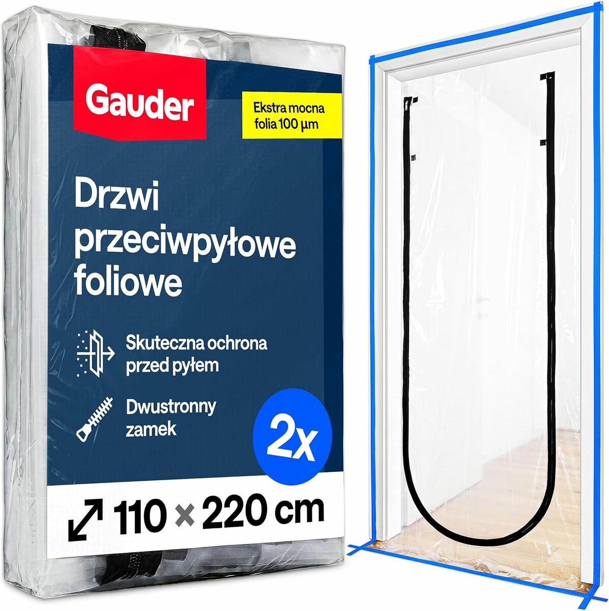 GAUDER drzwi przeciwpyłowe z zamkiem 110x220 cm, 2 szt.