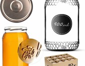 Słoiki na miód KADAX 900 ml, komplet 48 szt., czarno-złote – zdjęcie 1