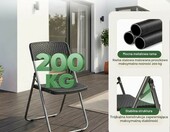 Sekey Zestaw 4 krzeseł ogrodowych składanych, plecione, czarne – zdjęcie 5