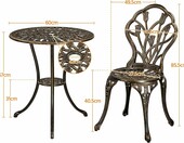 Yaheetech Zestaw bistro aluminiowy 3 elementy, stół + 2 krzesła, brąz – zdjęcie 4