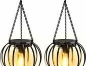 BUCASA solarne latarnie wiszące do ogrodu, 2 szt., czarne – zdjęcie 1