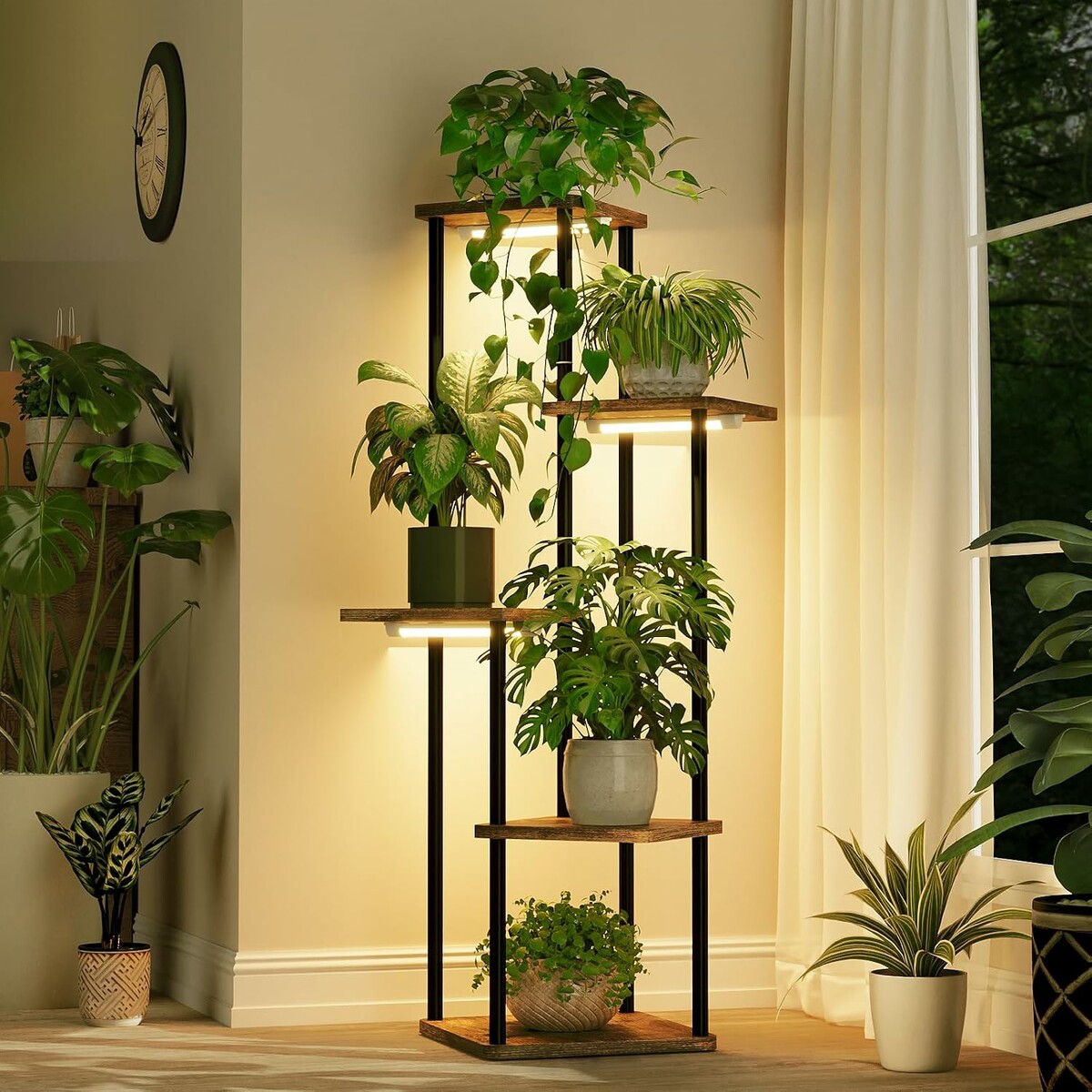 Bamworld Stojak na rośliny 5-poziomowy z lampą LED do doświetlania